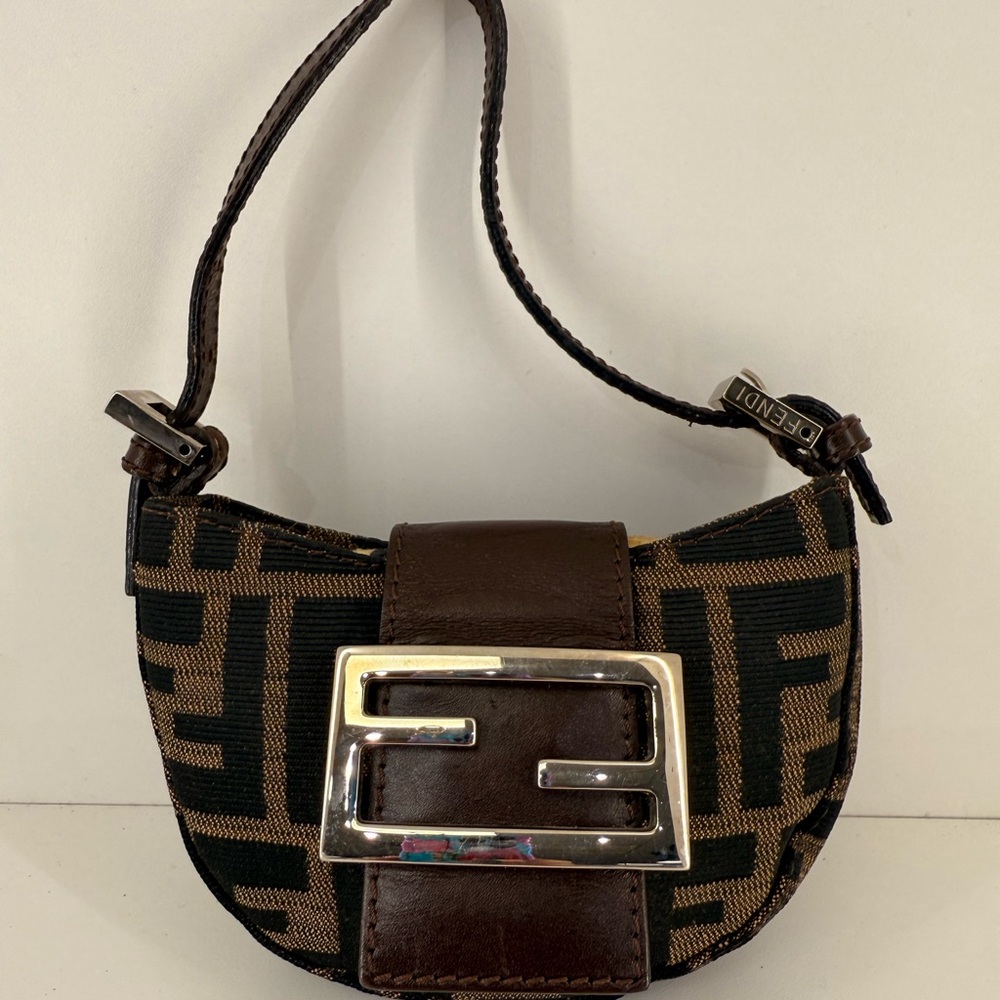 Rare Pre Owned Fendi Mini Zucca Croissant Bag with Silver Hardware & Dustbag